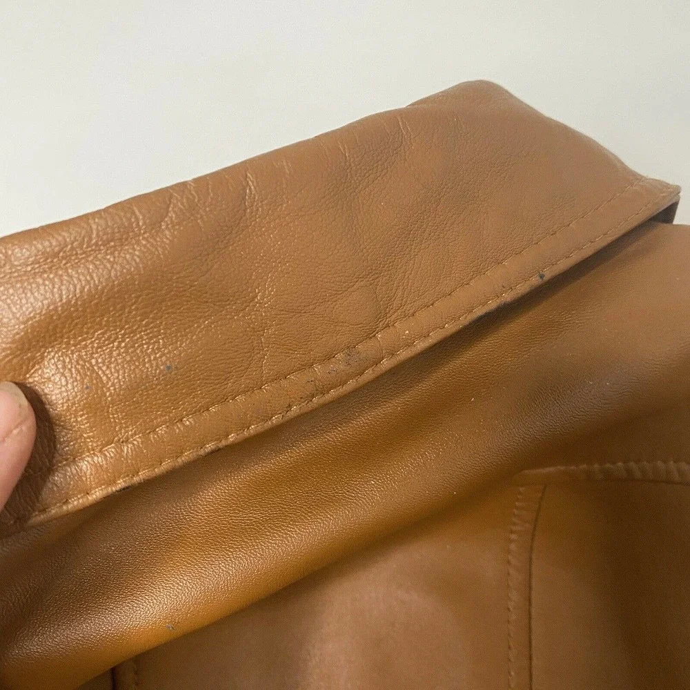 Twiggy of London Tan Leather Full Zip Moto Jacket Hipster Biker Punk Rock Small - Picture 12 of 12